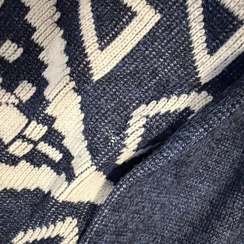 Vintage Serge Saint Yves Aztec Geometric Knit Sweater Navy Cream 80s 90s - Picture 6 of 9